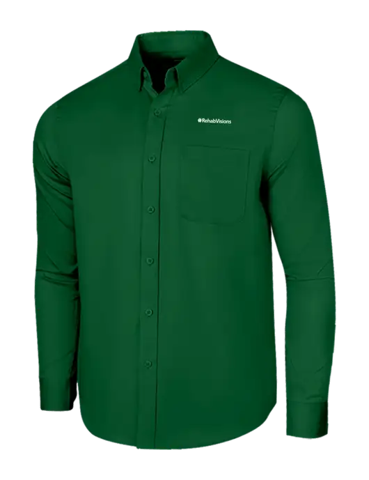 Long Sleeve Dark Green Superpro React Twill Shirt w/RehabVisions Logo