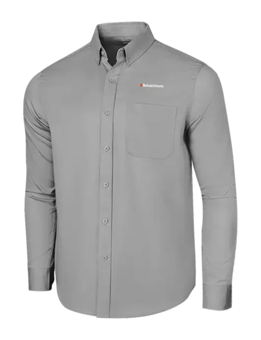 Long Sleeve Light Grey Superpro React Twill Shirt w/RehabVisions Logo
