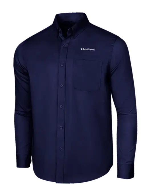 Long Sleeve Navy Superpro React Twill Shirt w/RehabVisions Logo