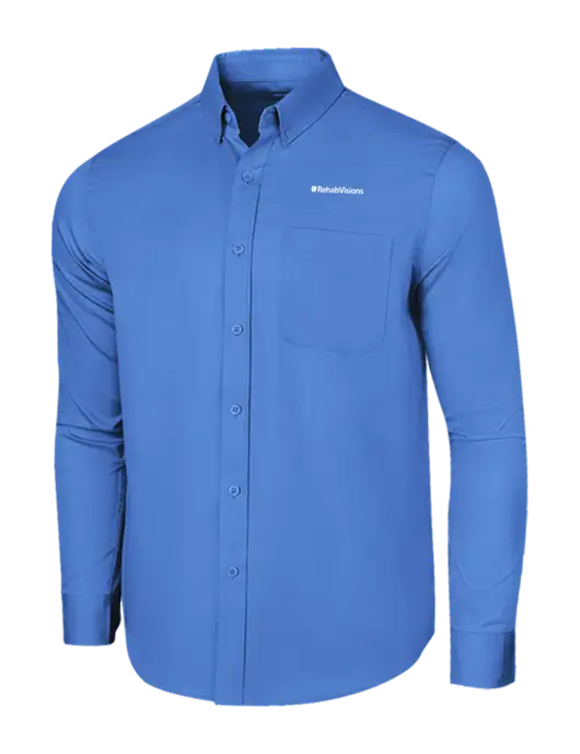 Long Sleeve Dark Carolina Blue Superpro React Twill Shirt w/RehabVisions Logo