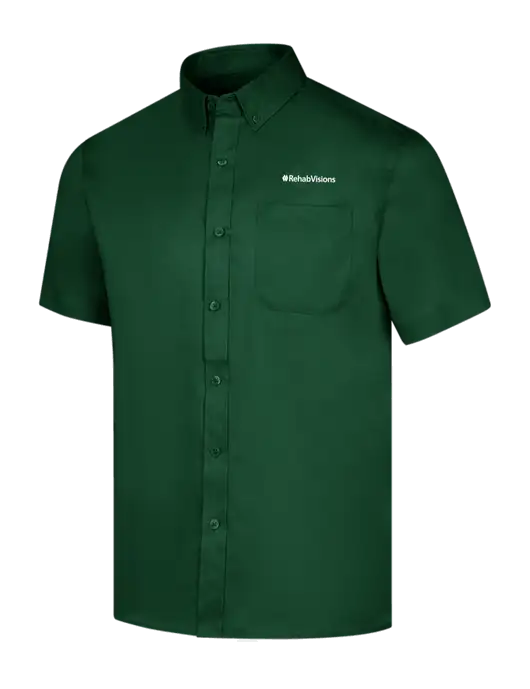 Short Sleeve Dark Green Superpro React Twill Shirt w/RehabVisions Logo