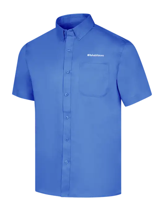 Short Sleeve Dark Carolina Blue Superpro React Twill Shirt w/RehabVisions Logo