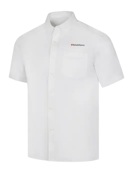 Short Sleeve White Superpro React Twill Shirt w/RehabVisions Logo