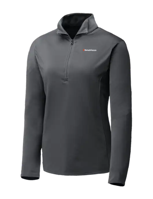 Dark Grey Womens Posicharge Competitor ¼ Zip Pullover w/RehabVisions Logo