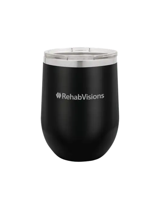 Polar Camel 12 oz Powder Coated Black Vacuum Insulated Stemless Wine Tumbler w/RehabVisions Logo