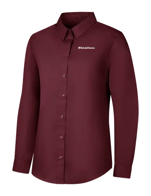 Womens Maroon Long Sleeve Carefree Poplin Shirt w/RehabVisions Logo