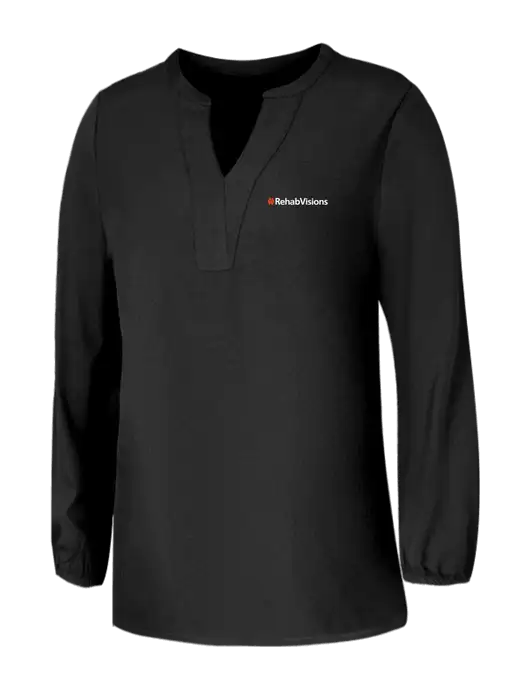 Mercer+Mettle Womens Deep Black Stretch Crepe 3/4 Sleeve Blouse w/RehabVisions Logo