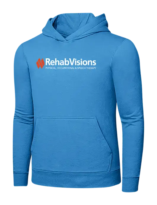 Light Aqua Blue 7.8 oz Ring Spun Hooded Sweatshirt w/RehabVisions Logo