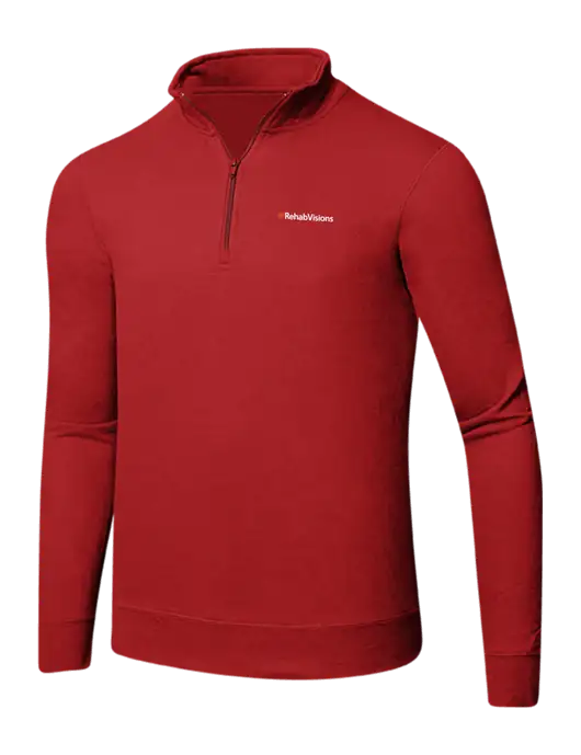 Bright Red 8.5 oz Ring Spun 1/4 Zip Pullover Sweatshirt w/RehabVisions Logo