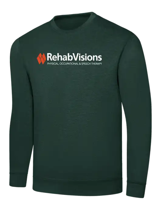 Dark Green 7.8 oz Ring Spun Crew Sweatshirt w/RehabVisions Logo