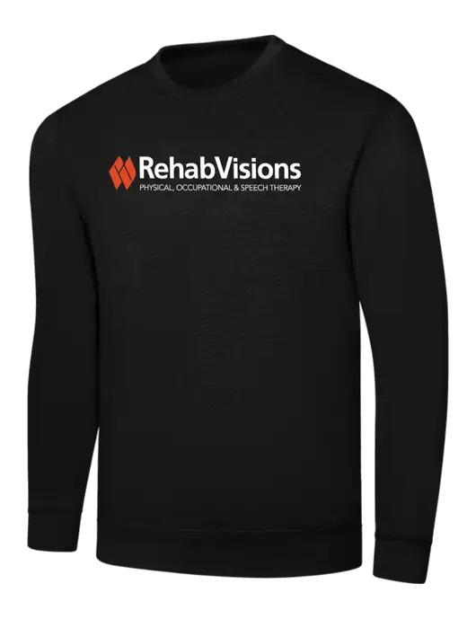 Black 7.8 oz Ring Spun Crew Sweatshirt w/RehabVisions Logo