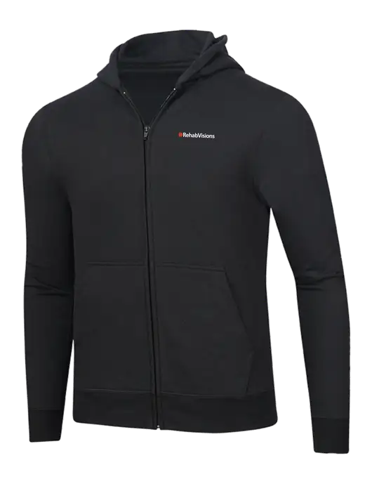 Jet Black 8.5 oz Ring Spun Zip Hooded Sweatshirt w/RehabVisions Logo
