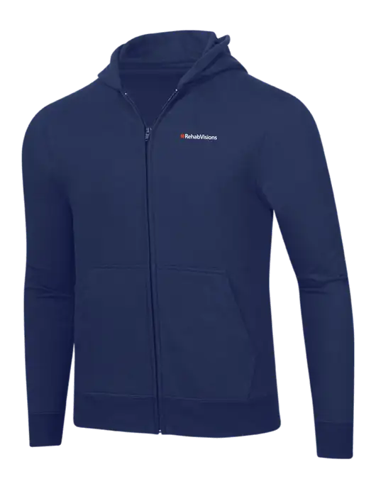 Navy 8.5 oz Ring Spun Zip Hooded Sweatshirt w/RehabVisions Logo