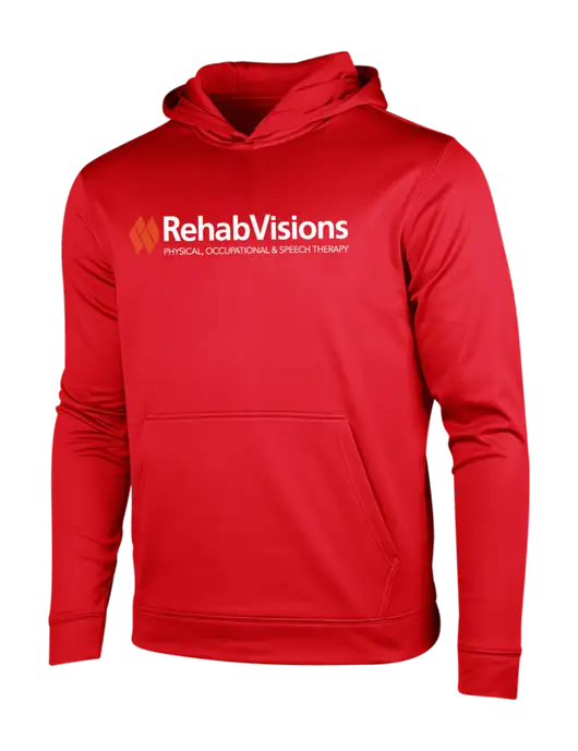 Deep Red Sport-Wick Fleece Hooded Pullover w/RehabVisions Logo