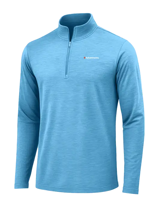 Light Blue Heather Posicharge Tri-Blend Wicking 1/4 Zip Pullover w/RehabVisions Logo