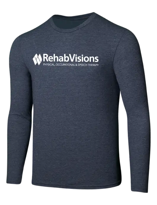 Seriously Soft Heathered Navy Long Sleeve T-Shirt w/RehabVisions Logo