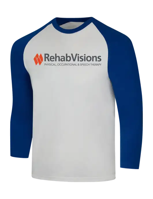 Simply Soft 3/4 Sleeve Dark Royal/White Ring Spun Cotton T-Shirt w/RehabVisions Logo