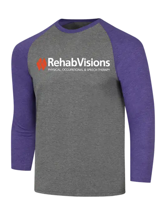 Simply Soft 3/4 Sleeve Purple Frost/Grey Frost Ring Spun Cotton T-Shirt w/RehabVisions Logo