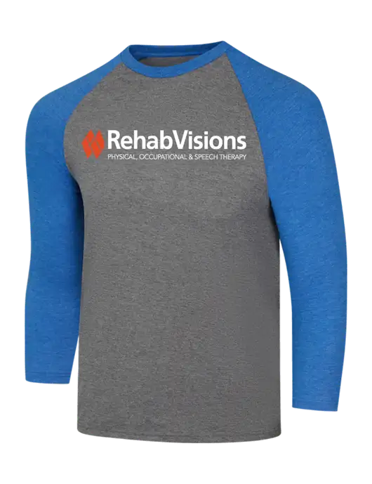 Simply Soft 3/4 Sleeve Royal Frost/Grey Frost Ring Spun Cotton T-Shirt w/RehabVisions Logo