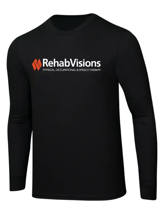 Simply Soft Long Sleeve Black 4.5 oz, Poly/Combed Ring Spun Cotton T-Shirt w/RehabVisions Logo