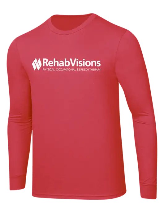 Simply Soft Long Sleeve Red Frost 4.5 oz, Poly/Combed Ring Spun Cotton T-Shirt w/RehabVisions Logo