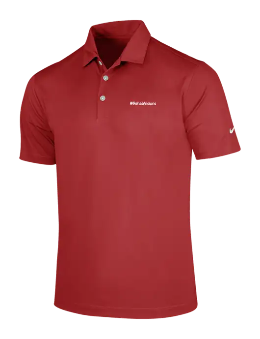 NIKE Red Dri-Fit Vertical Mesh Polo w/RehabVisions Logo