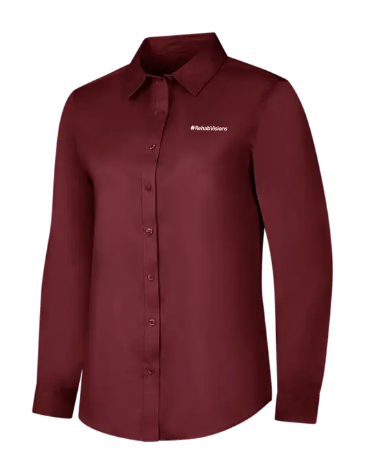 Maroon Womens Long Sleeve Superpro React Twill Shirt w/RehabVisions Logo