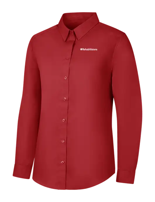 Womens Rich Red  Long Sleeve Carefree Poplin Shirt w/RehabVisions Logo