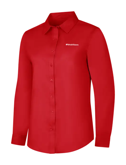 Red Womens Long Sleeve Superpro React Twill Shirt w/RehabVisions Logo