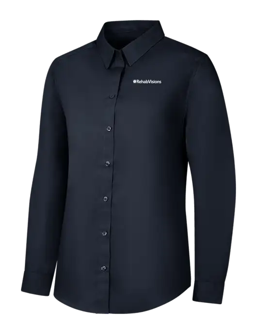 Womens River Blue Navy Long Sleeve Carefree Poplin Shirt w/RehabVisions Logo