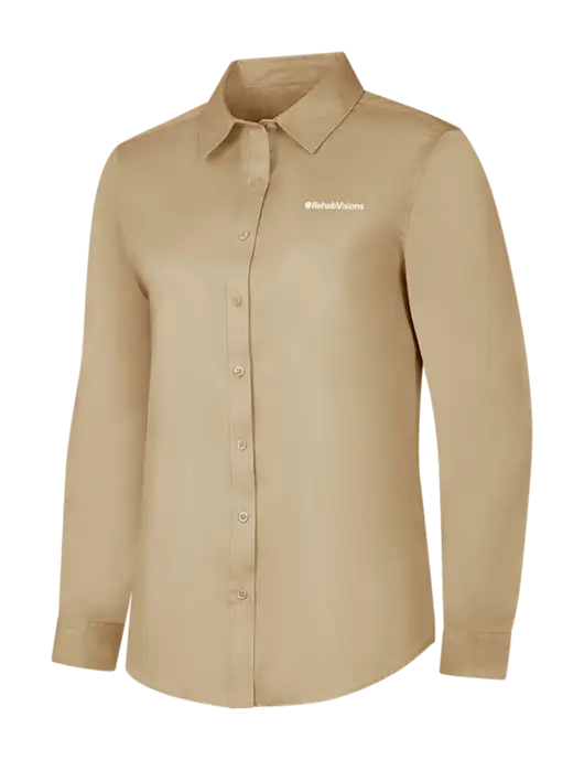 Dark Tan Womens Long Sleeve Superpro React Twill Shirt w/RehabVisions Logo