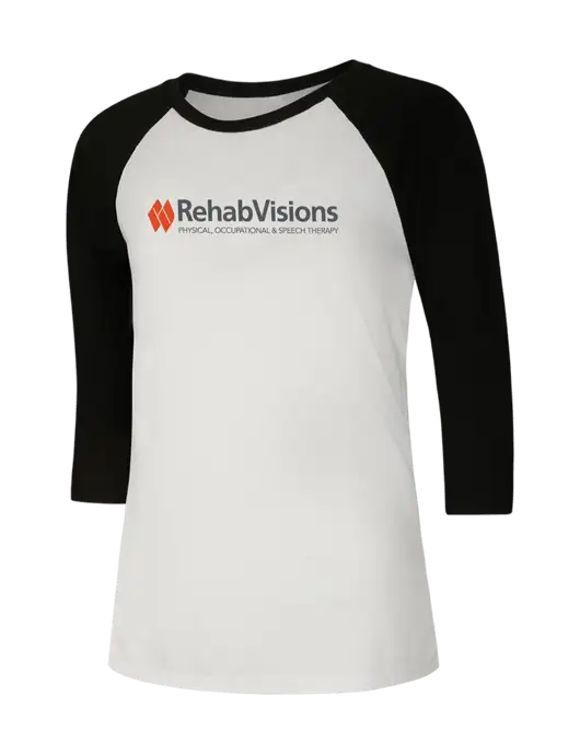 Womens Simply Soft 3/4 Sleeve Black/White Ring Spun Cotton T-Shirt w/RehabVisions Logo