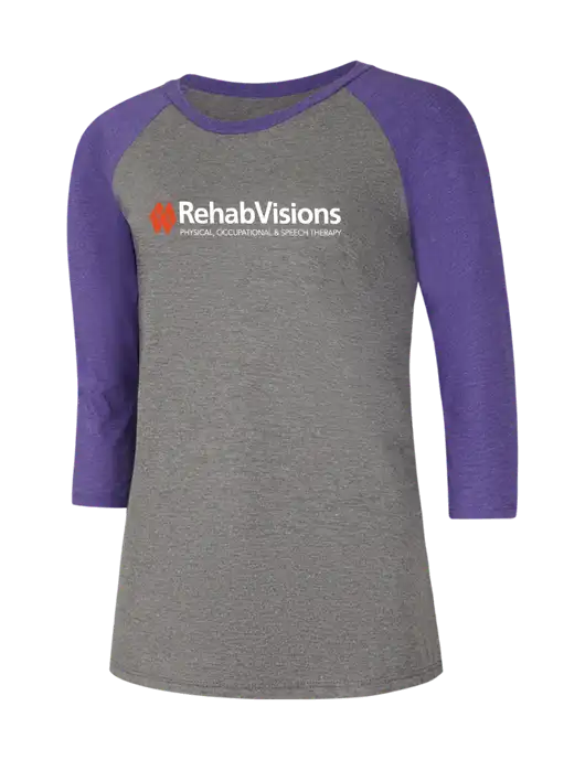 Womens Simply Soft 3/4 Sleeve Purple Frost/Grey Frost Ring Spun Cotton T-Shirt w/RehabVisions Logo