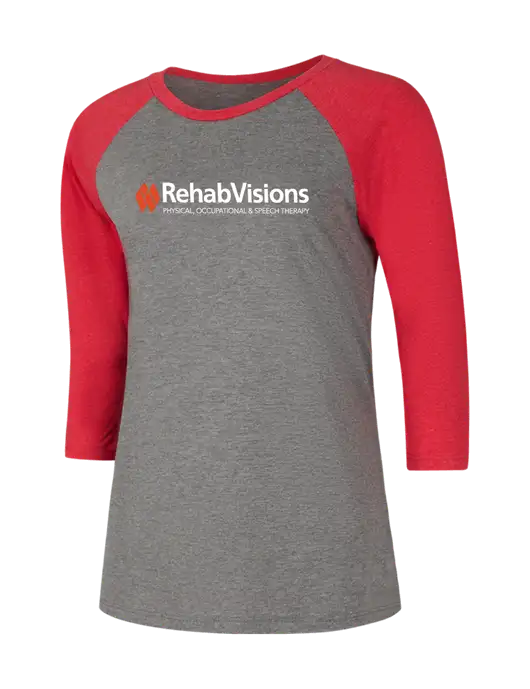 Womens Simply Soft 3/4 Sleeve Red Frost/Grey Frost Ring Spun Cotton T-Shirt w/RehabVisions Logo
