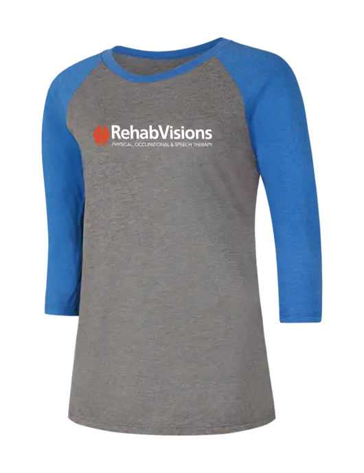 Womens Simply Soft 3/4 Sleeve Royal Frost/Grey Ring Spun Cotton T-Shirt w/RehabVisions Logo
