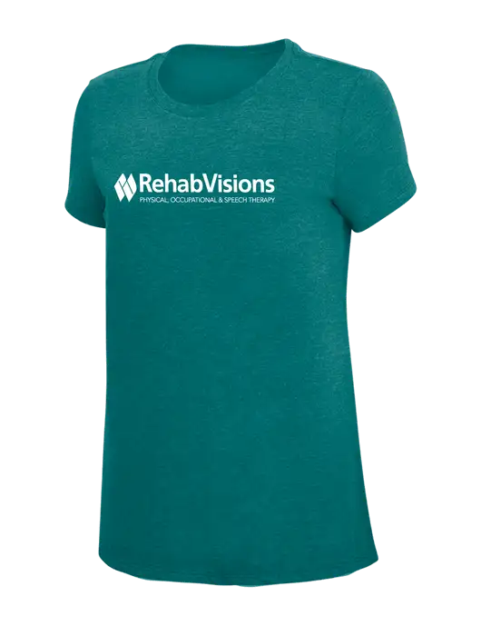 Womens Simply Soft Heathered Dark Teal 4.5oz  Poly/Combed Ring Spun Cotton T-Shirt w/RehabVisions Logo