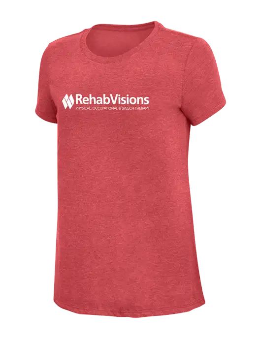 Womens Simply Soft Red Frost 4.5oz Poly/Combed Ring Spun Cotton T-Shirt w/RehabVisions Logo