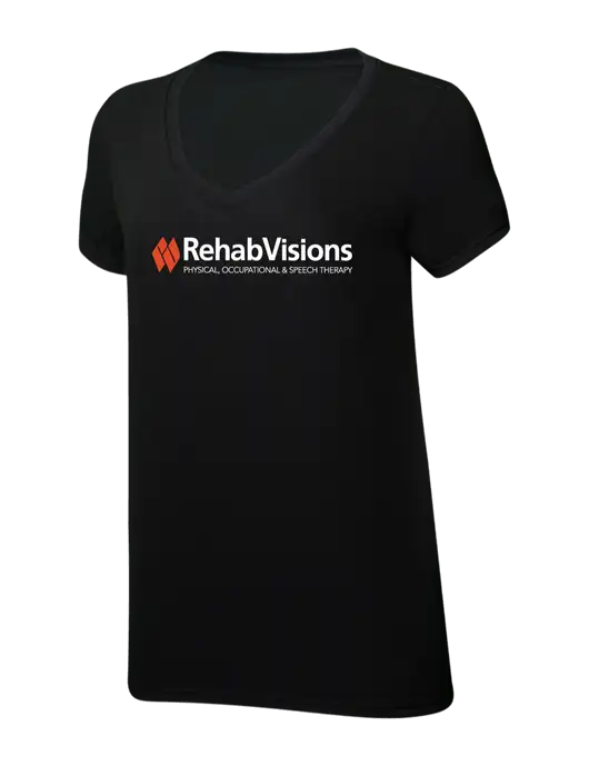 Womens Simply Soft V-Neck Black 4.5oz  Poly/Combed Ring Spun Cotton T-Shirt w/RehabVisions Logo
