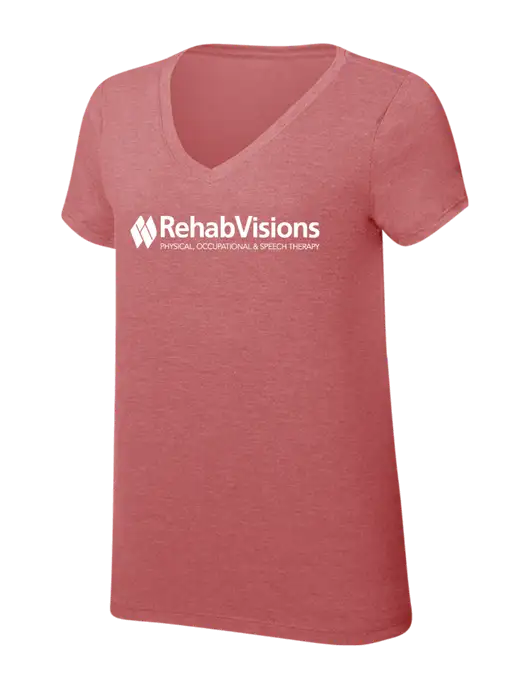 Womens Simply Soft V-Neck Blush Frost 4.5oz  Poly/Combed Ring Spun Cotton T-Shirt w/RehabVisions Logo