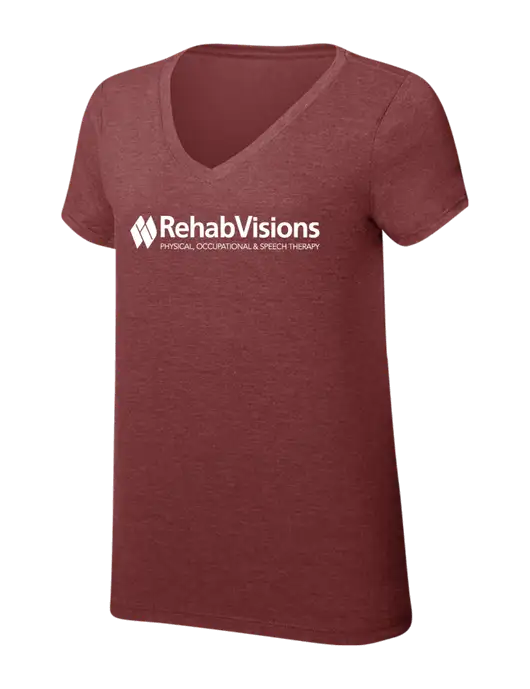 Womens Simply Soft V-Neck Maroon Frost 4.5oz  Poly/Combed Ring Spun Cotton T-Shirt w/RehabVisions Logo