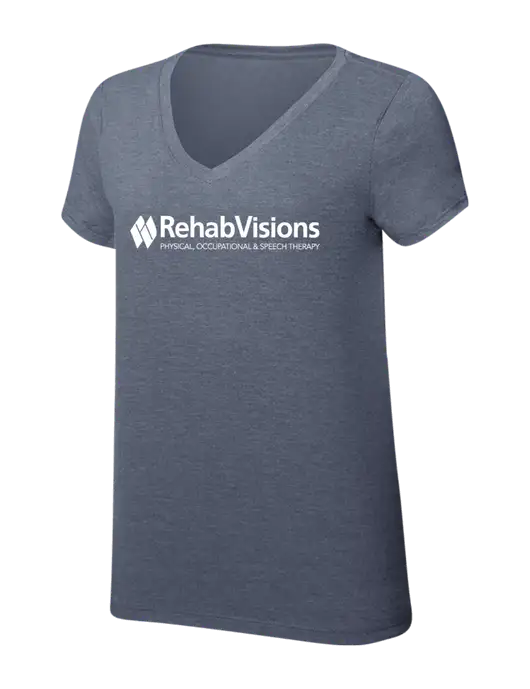 Womens Simply Soft V-Neck Navy Frost 4.5oz  Poly/Combed Ring Spun Cotton T-Shirt w/RehabVisions Logo