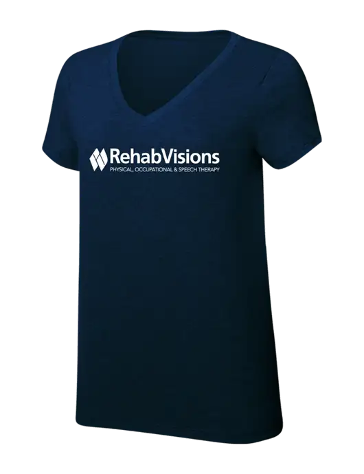 Womens Simply Soft V-Neck New Navy 4.5oz  Poly/Combed Ring Spun Cotton T-Shirt w/RehabVisions Logo
