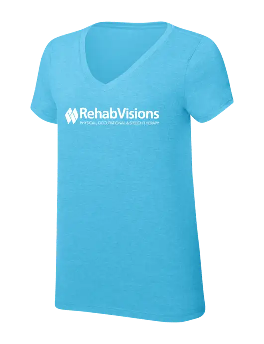 Womens Simply Soft V-Neck Turquoise Frost 4.5oz  Poly/Combed Ring Spun Cotton T-Shirt w/RehabVisions Logo