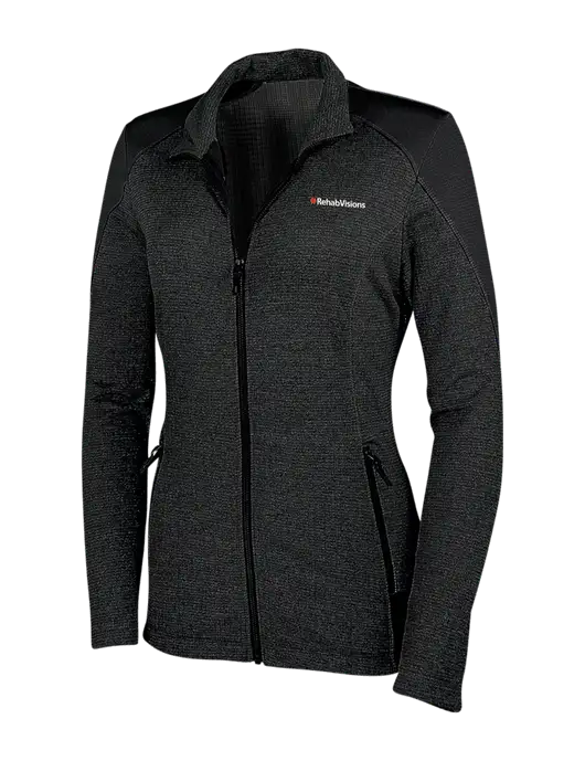 Womens Black Grid Fleece Jacket w/RehabVisions Logo
