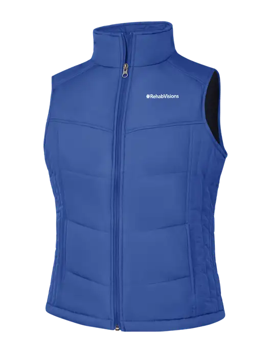 Womens Dark Royal Blue/Black Puffy Vest w/RehabVisions Logo