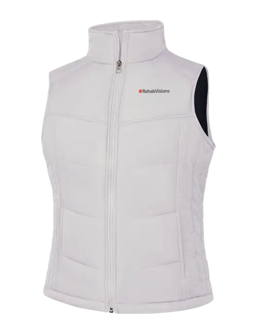Womens White/Dark Slate Puffy Vest w/RehabVisions Logo