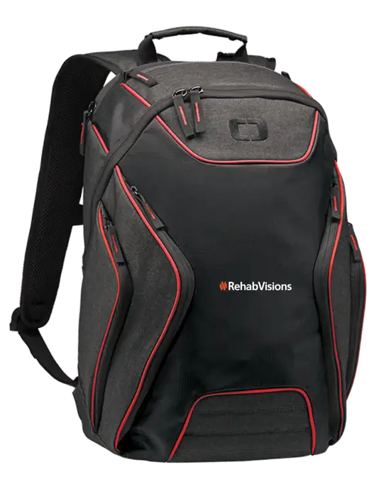 OGIO Red/Heather Grey Hatch Laptop Backpack
 w/RehabVisions Logo