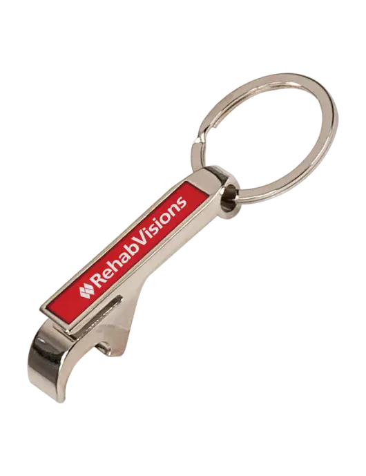 Red Bottle Opener Keychain w/RehabVisions Logo