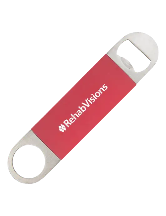 Red Bottle Opener with Silicone Grip w/RehabVisions Logo