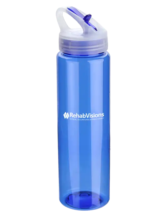 Buddy Blue 32 oz PET Bottle with Flip Lid w/RehabVisions Logo